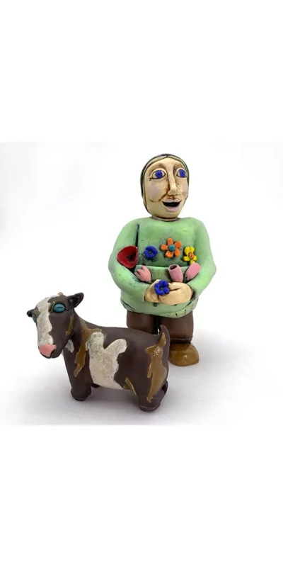 Flower Farmer Dori with Willie the Goat Clay Sculptures