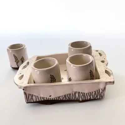 Large Ceramic Whiskey Tray Set with 4 Cups