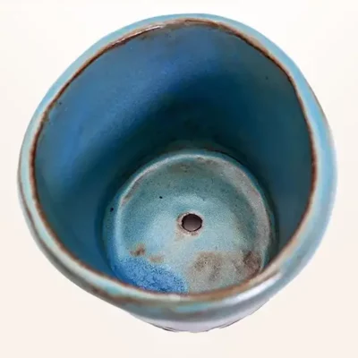 Stamped Red Clay with Sky Blue Glaze Mini Planter