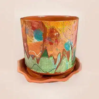 Wild Yard Abstract Ceramic Planter with Tray