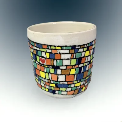 Mosaic Squares with Heart Ceramic Mugs
