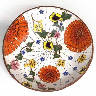7 inch diameter hand built ceramic monoprint bowl