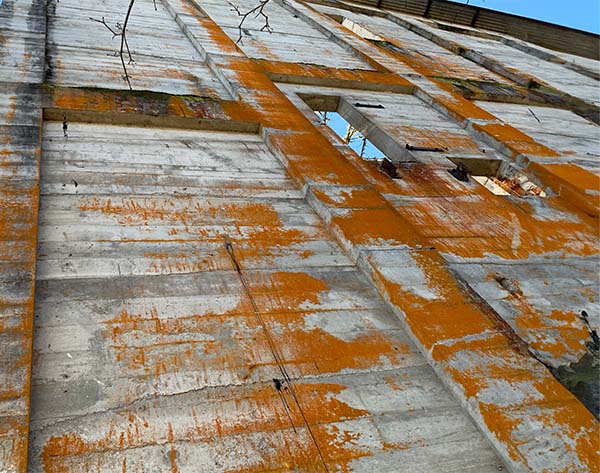 Outer facing wall of old sawmill building in Vernonia, Oregon