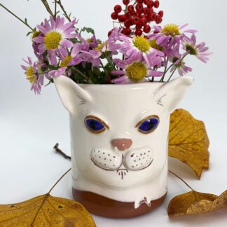 White Cat and Dragonfly Vase