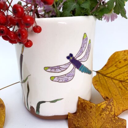 White Cat and Dragonfly Vase