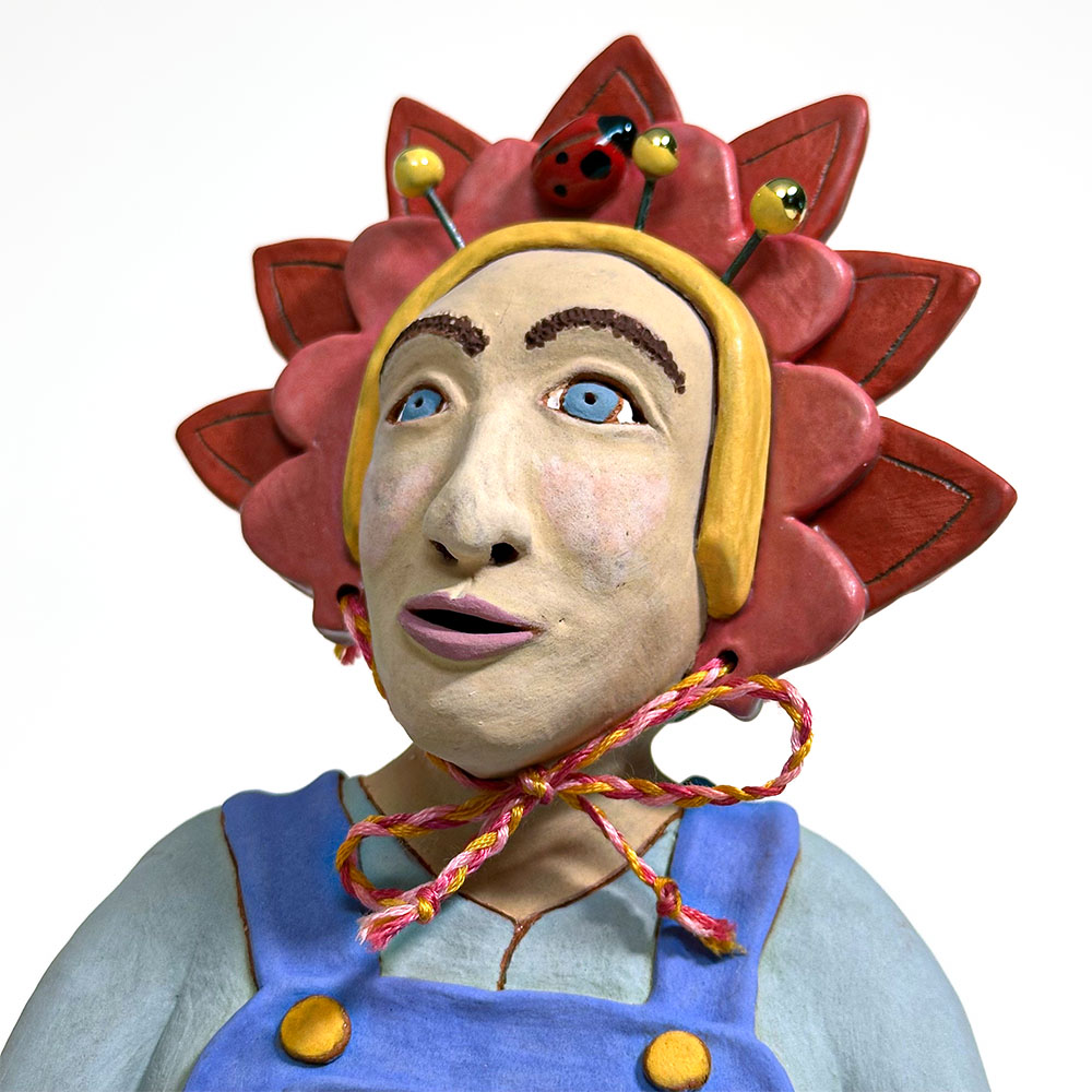 Hanna the Flower Girl Ceramic Sculpture - face detail