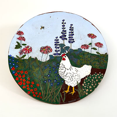 Hen In Garden Wall -Platter or Wall Hanging 0r Both